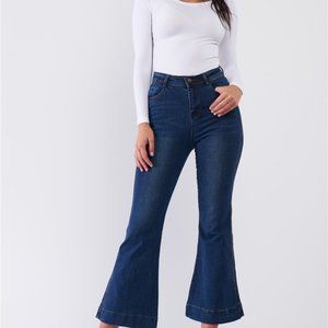Blue Denim High Waist Ankle Length Bell Bottoms